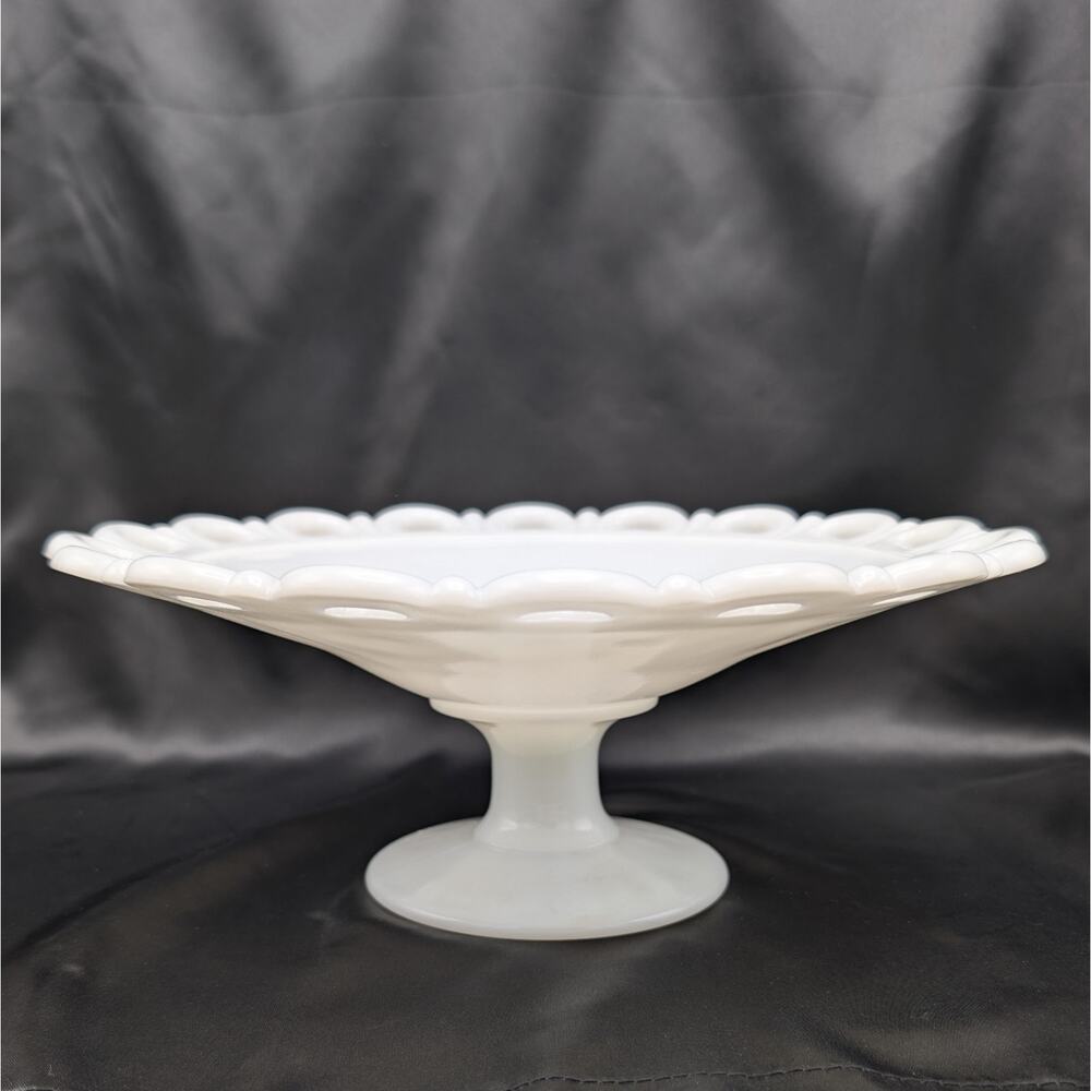 Anchor Hocking Old Colony Milk Glass 10.5" Open Lace Pedestal Bowl